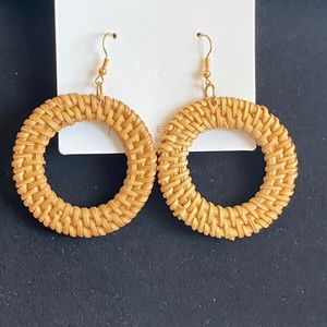Rattan hoop earrings handwoven drop rings new